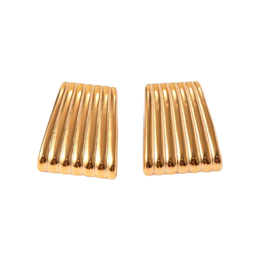 18K Striped Rectangular Statement Earrings