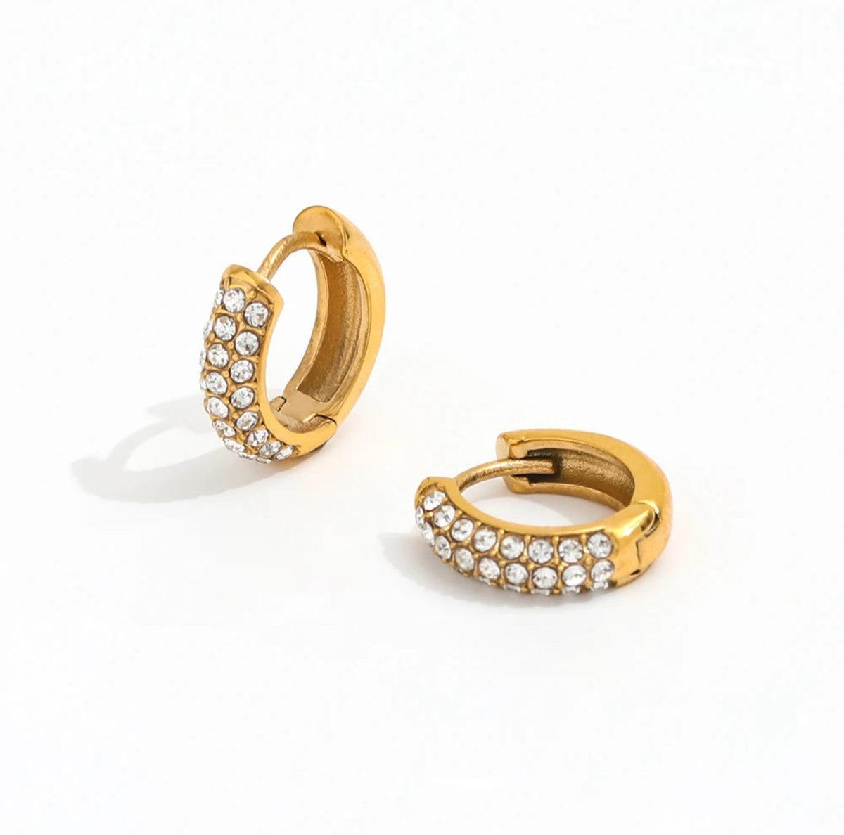 18K Half CZ Huggie Earrings