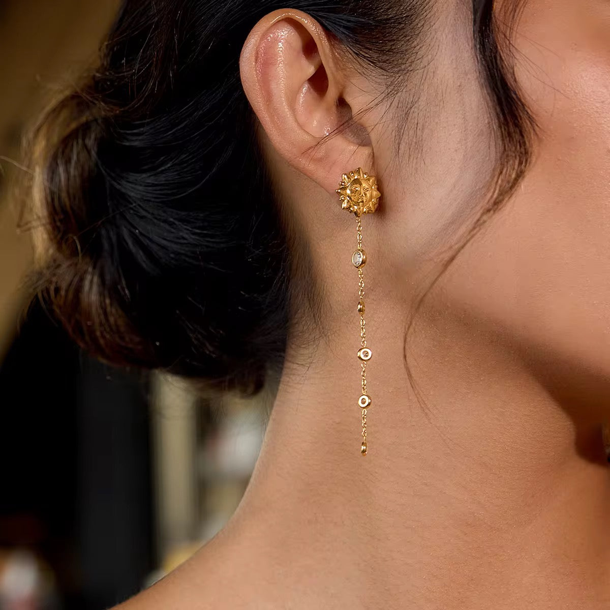 18K Sunburst CZ Drop Earrings