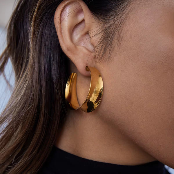 18K Oversized C Statement Hoops