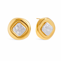 18K Vintage Square Statement Studs
