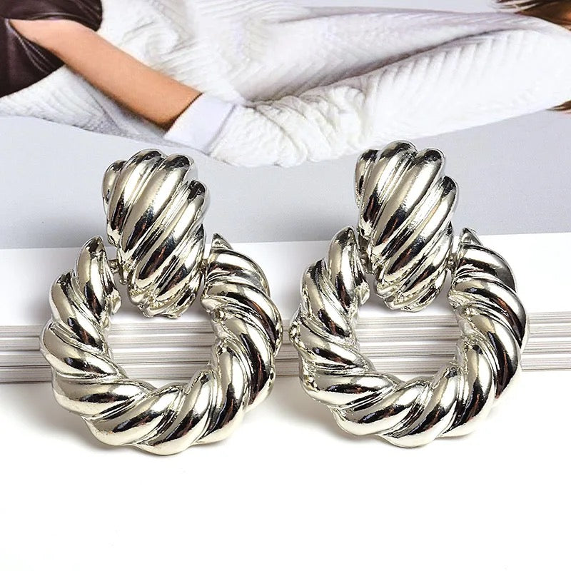 White Gold Filled French Twist Croissant Earrings