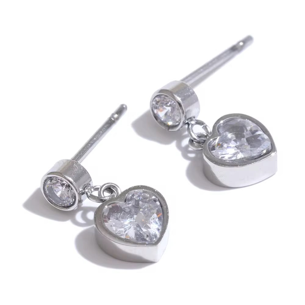 Silver Mini Heart Dangle Studs