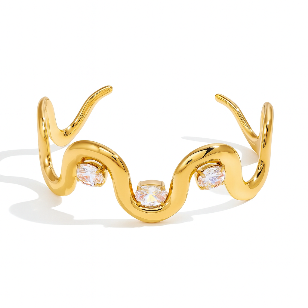 18K Wavy CZ Bangle