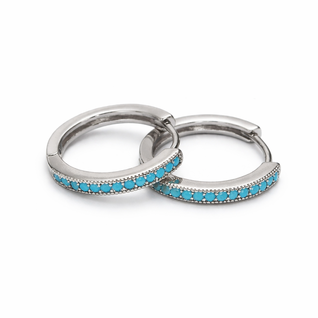 Silver Turquoise Pave Mini Hoop 17mm
