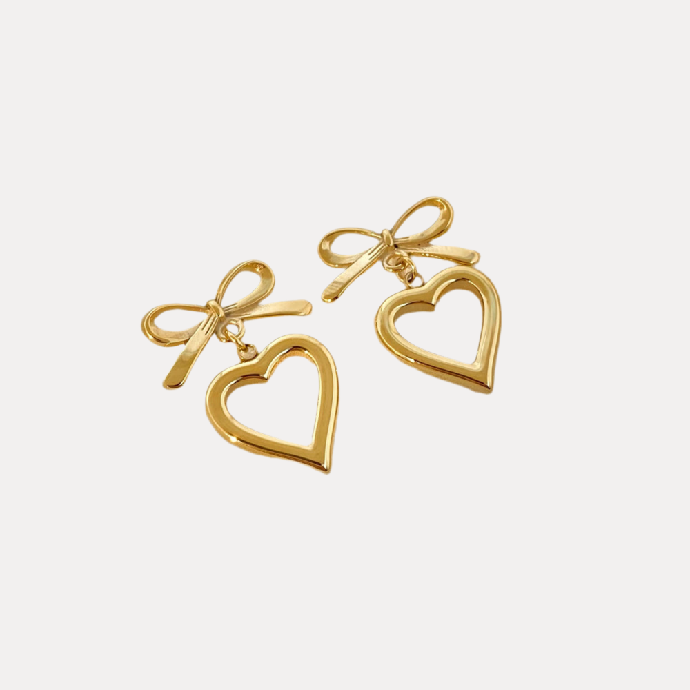 Bow & Heart Drops in 18K Gold-Plating