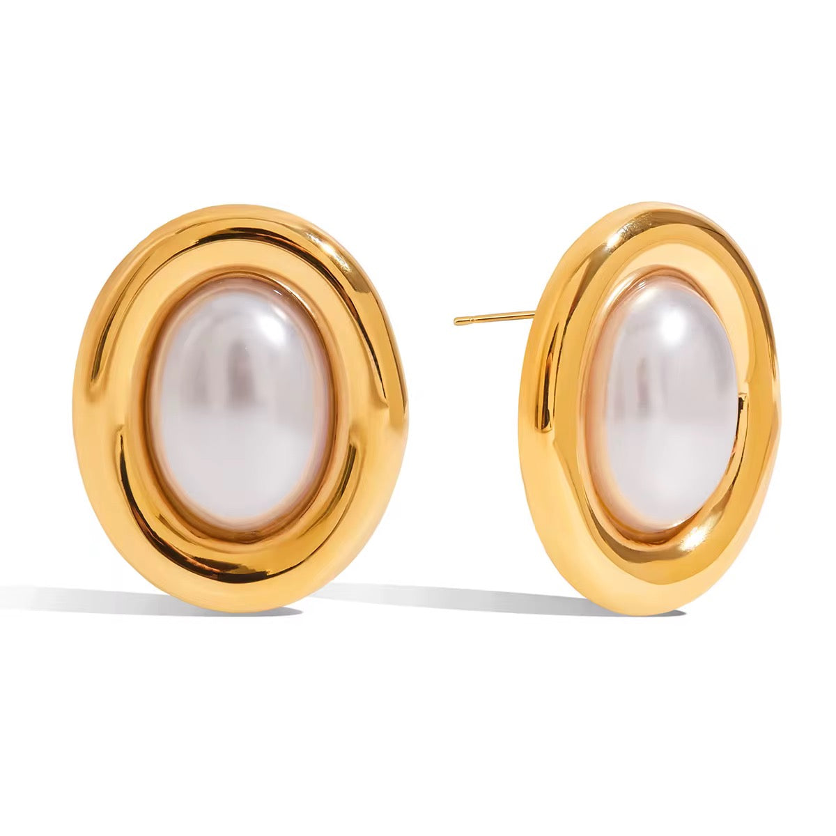 18K Oval Pearl Statement Earrings
