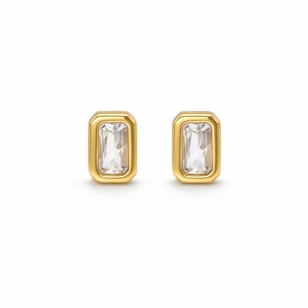 14K Clear Baguette Studs
