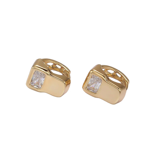 14K Gold Filled Geometric Wide Rectangular Band Huggie Earrings