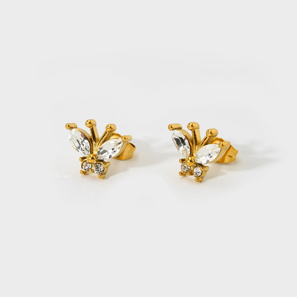 18K CZ Paved Dainty Butterfly Stud Earrings