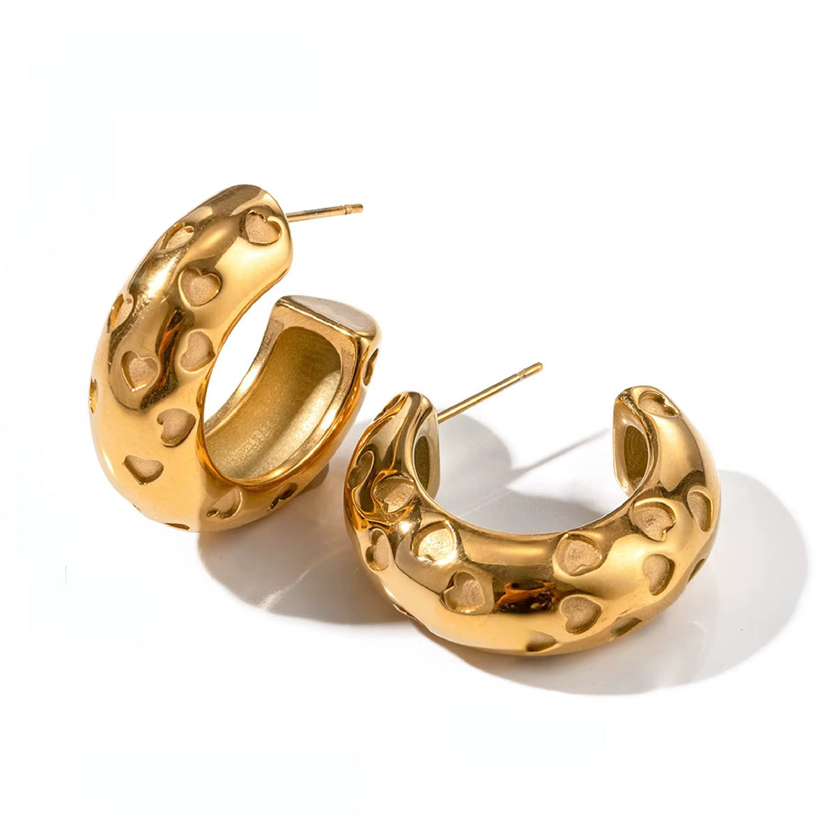 Heart Engraved Hoops in 18K Gold-Plating or Silver