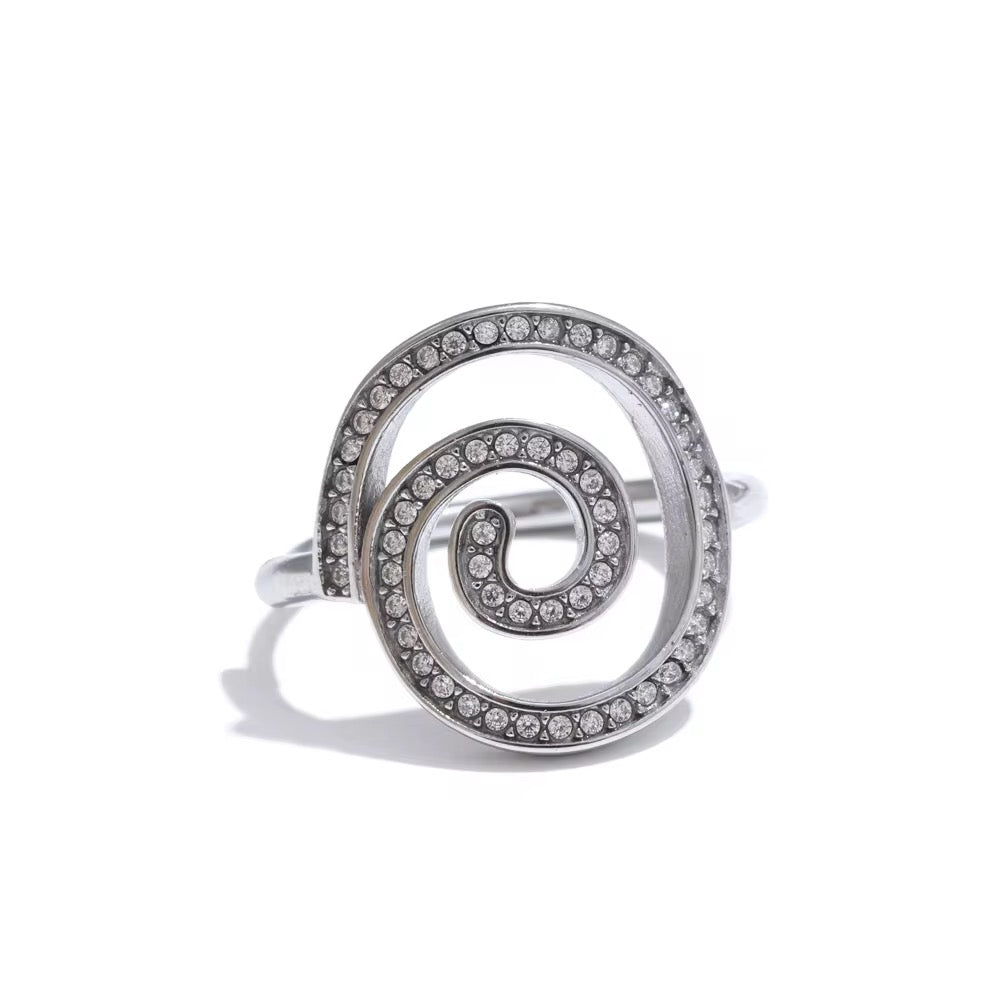 Silver Swirl CZ Statement Ring