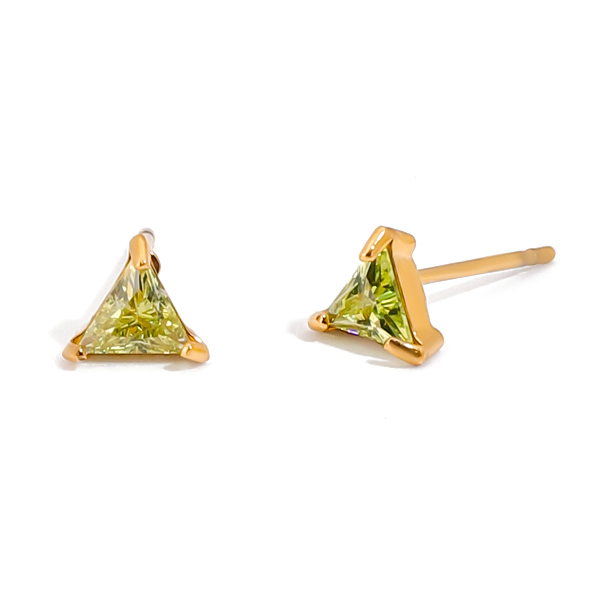 18K Peridot Triangle Studs