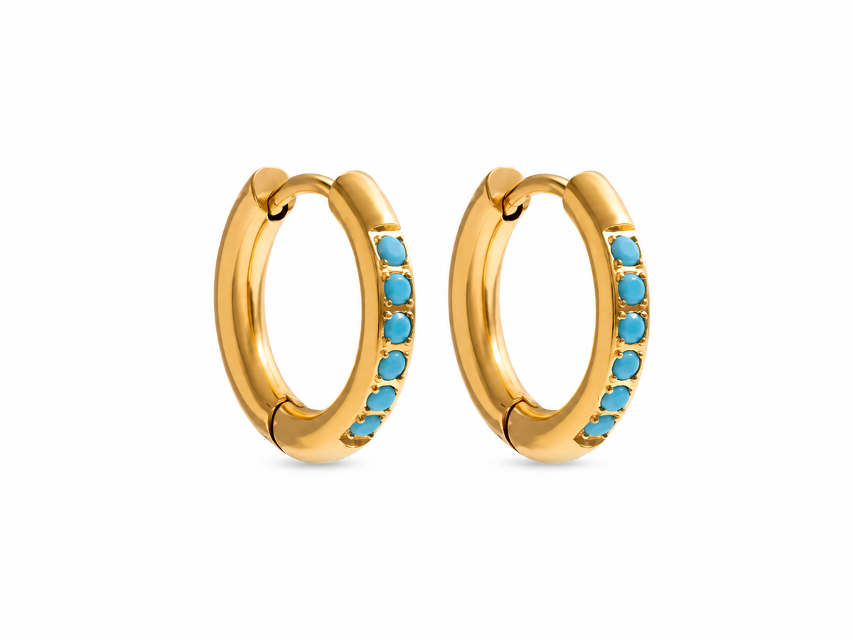 18K Turquoise Huggies 15mm