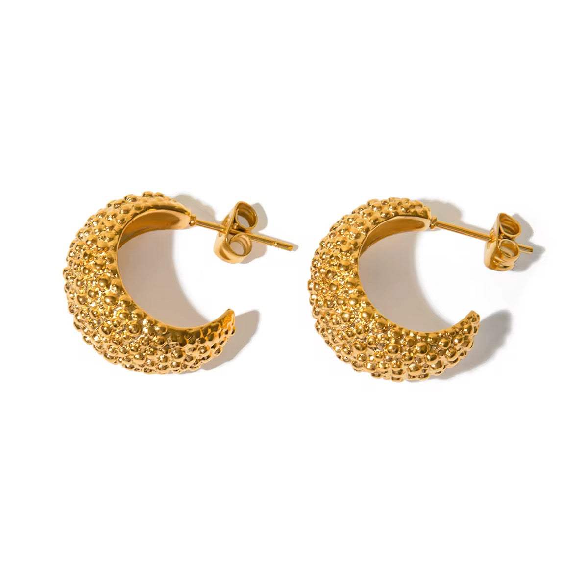 C Beaded Texture Chunky Hoops in 18K Gold Plating