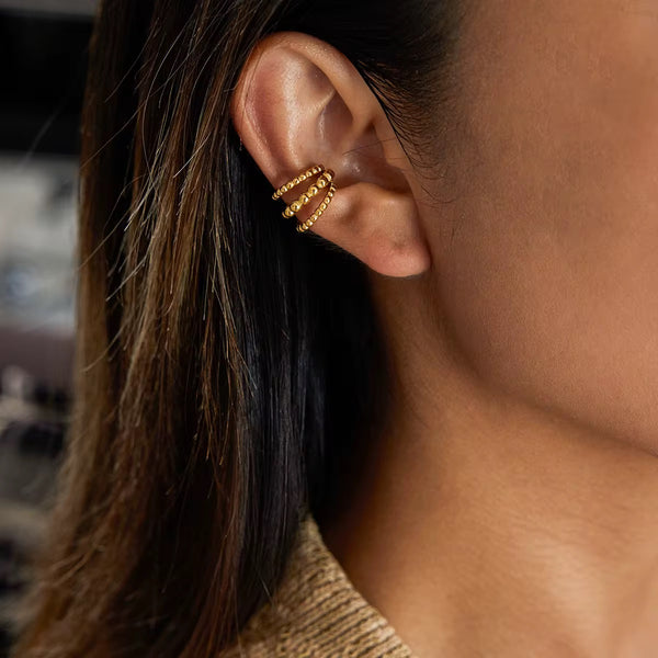 18K Beaded Three Layer Ear Cuff