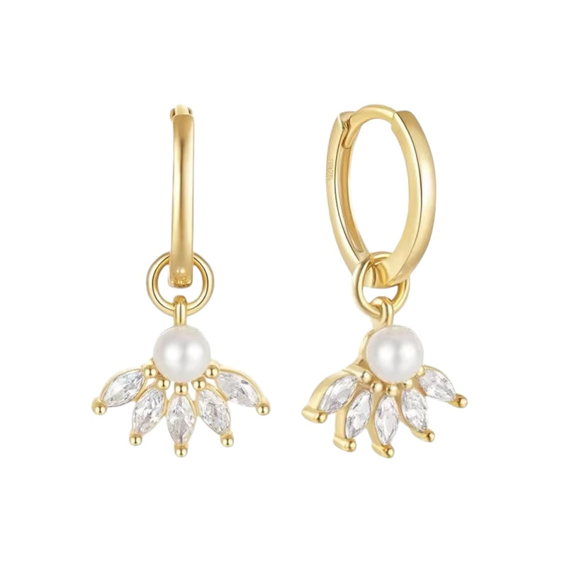 16K Gold Filled Marquise Pearl Dainty Huggies