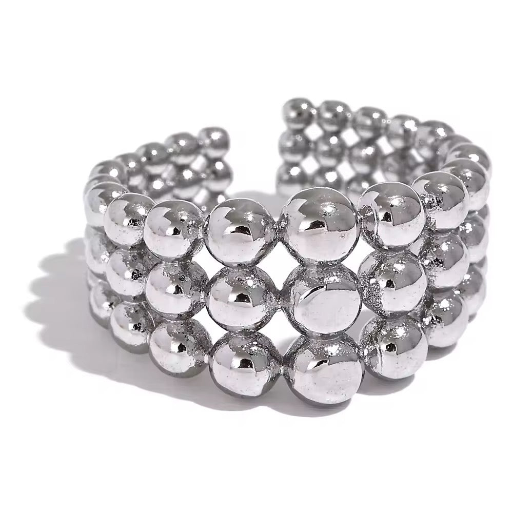 Silver 3 Layered Bubble Bead Ring