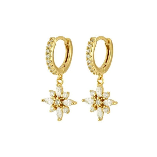 18K Diamond Snow Flower Pendant Huggie Earrings