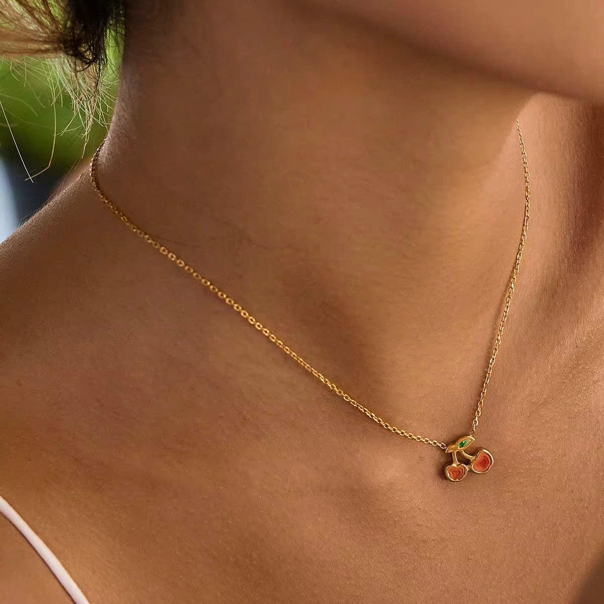 18K Dainty Cherry Necklace