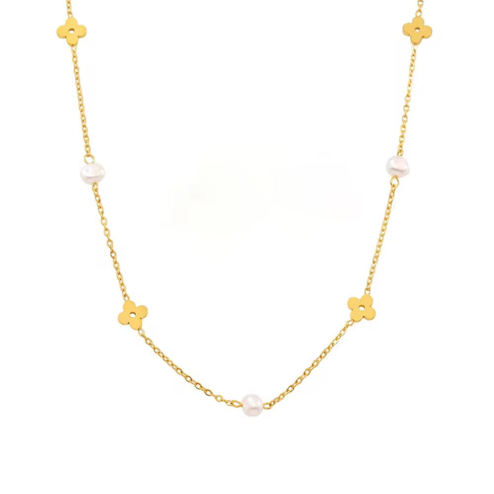 18K Lana Pearl Clover Necklace