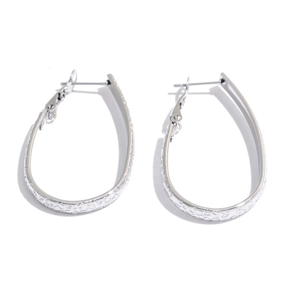 Silver Textured Oval U Hoops