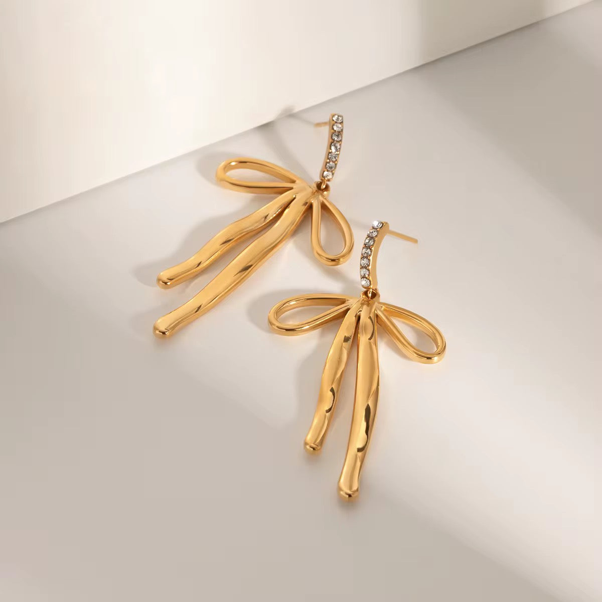 18K Bow Drop Statement Earrings