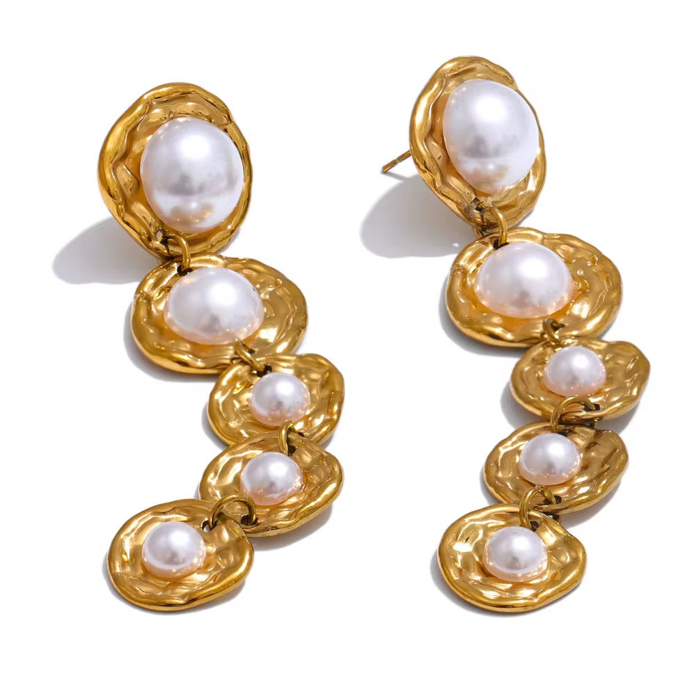 18K Textured Layered Pearl Earrings