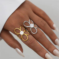 18K Flower CZ Wrap Ring Adjustable