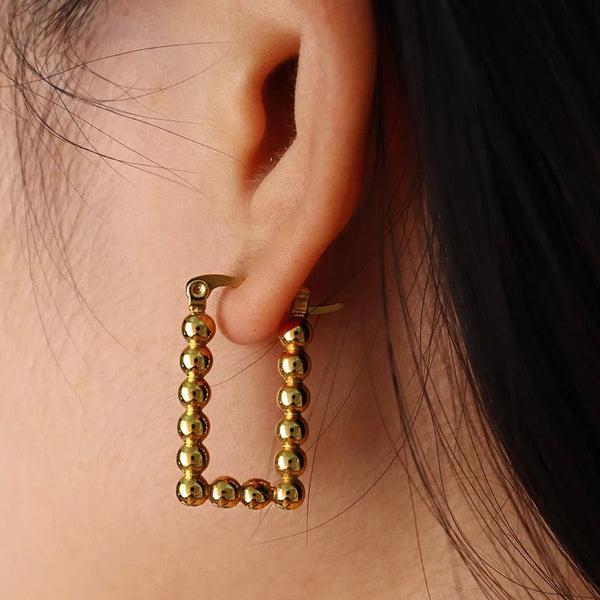 18K Round Ball Square Huggie Earrings