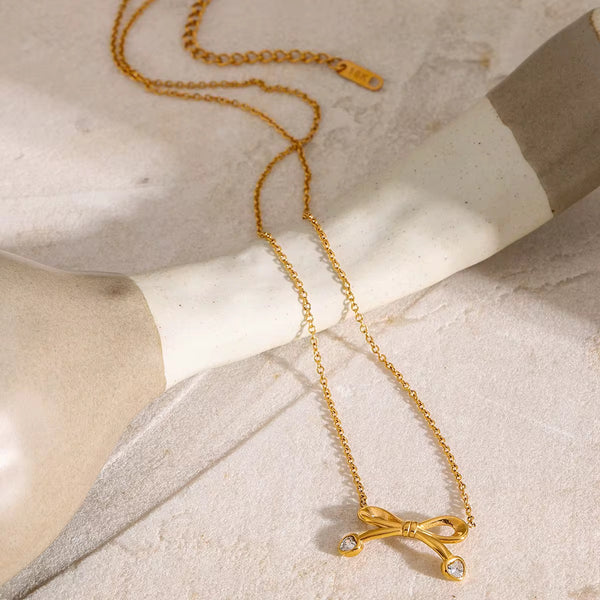 18K Bow CZ Necklace