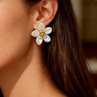18K White Flower Statement Studs
