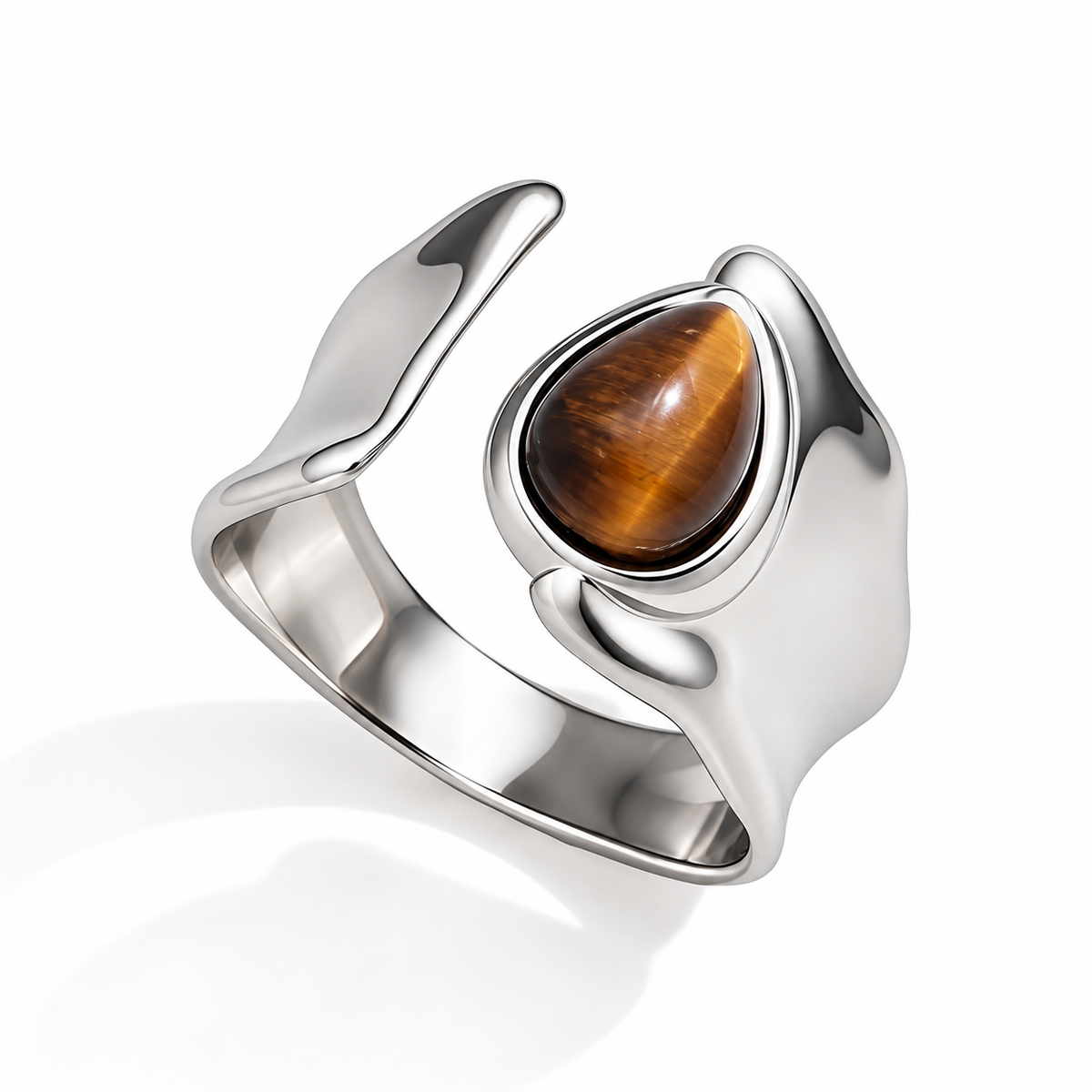 Silver Open Textured Tiger Eye Ring