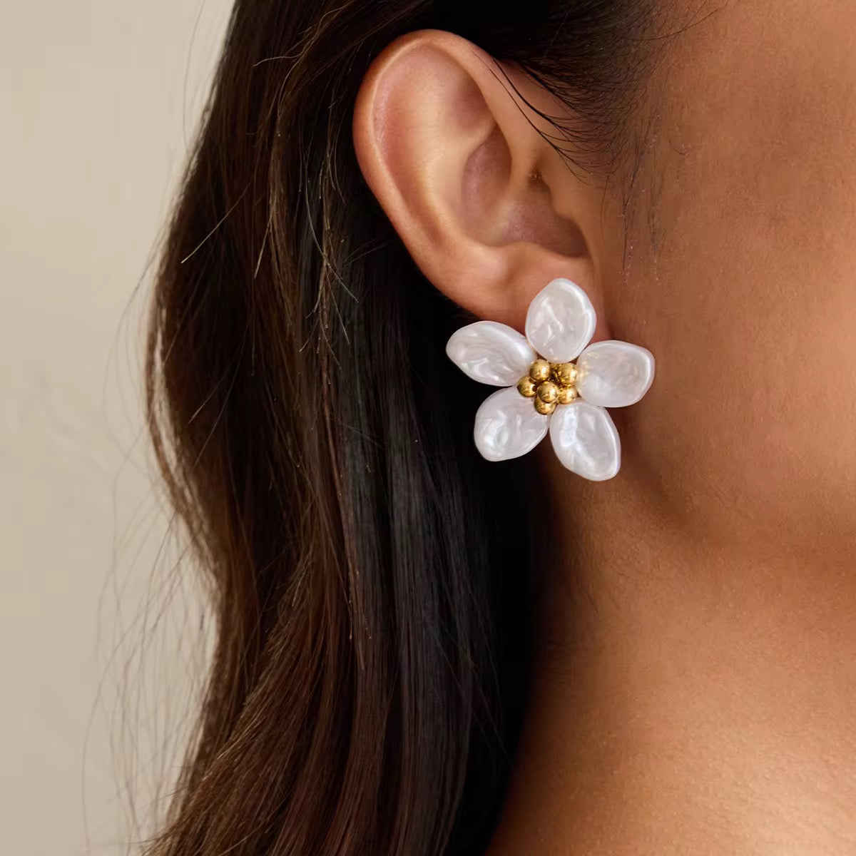 18K White Flower Statement Studs