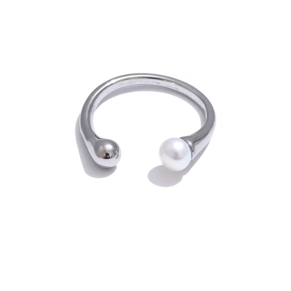 Silver Square Pearl Open Ring