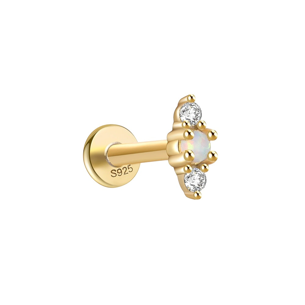 18K Vermeil Ellipse CZ Opal Flat Back Studs (Single)