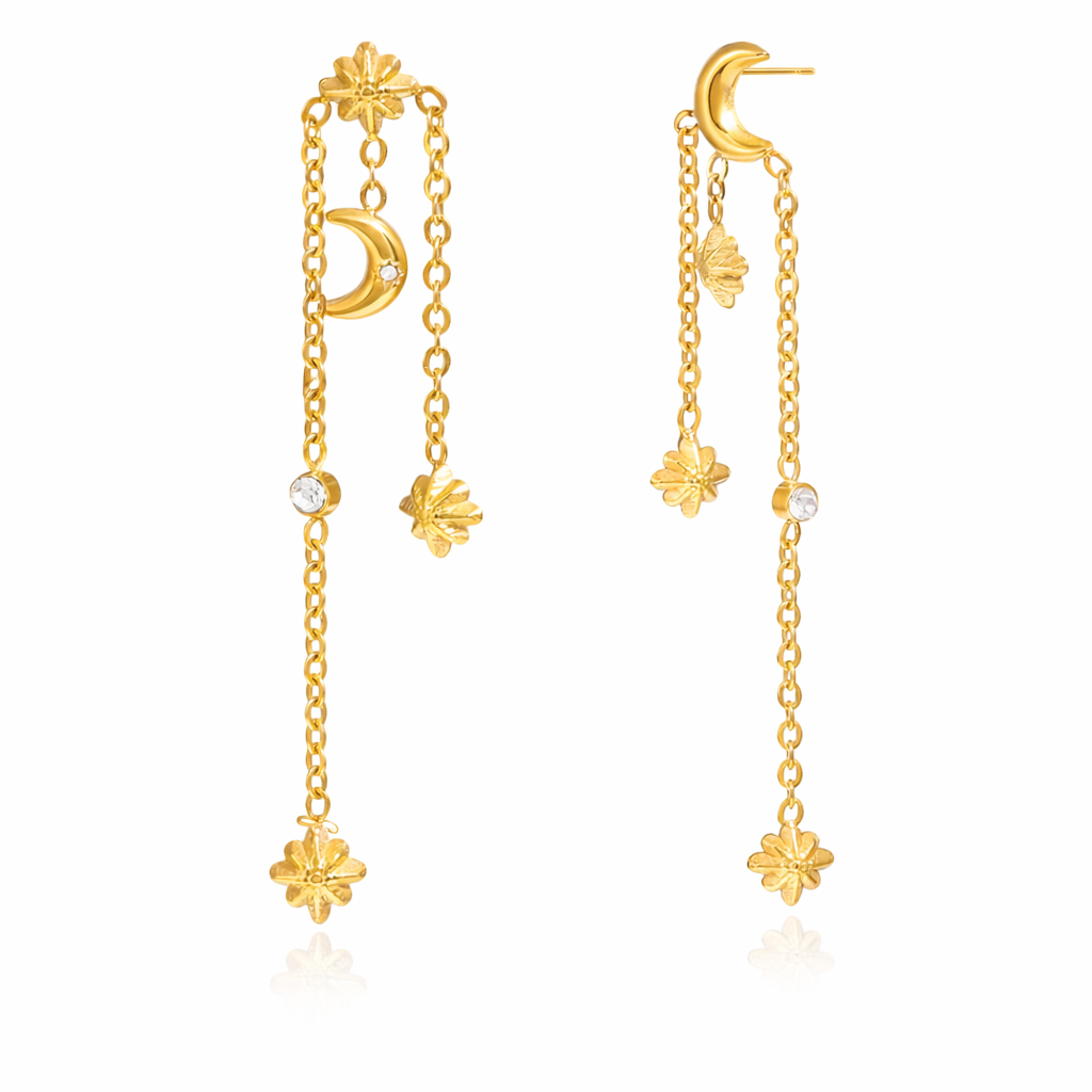 18K Moon Dangle Earrings