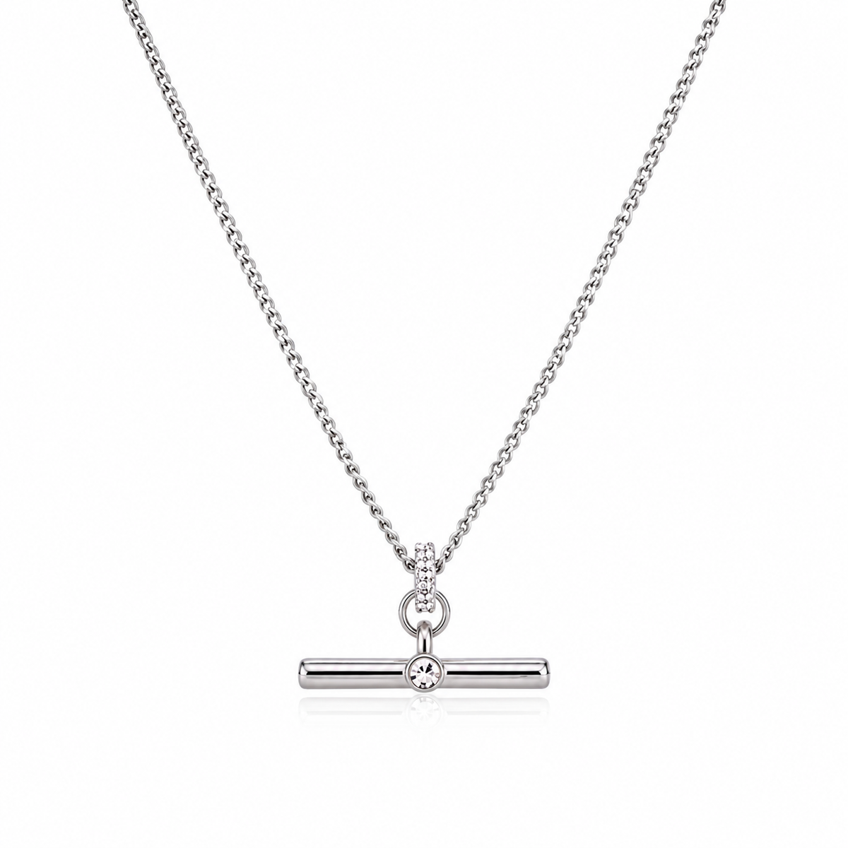 Silver Bar CZ Necklace