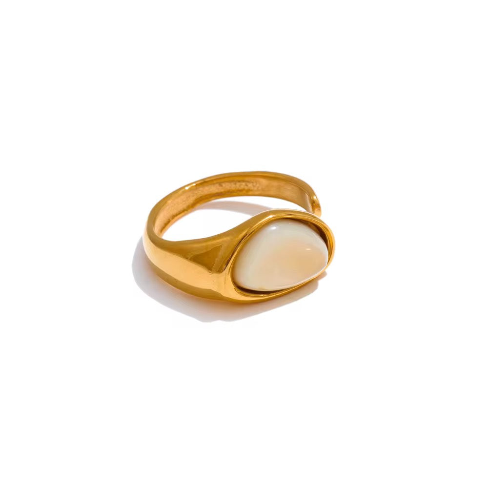 18K White Agate Open Ring
