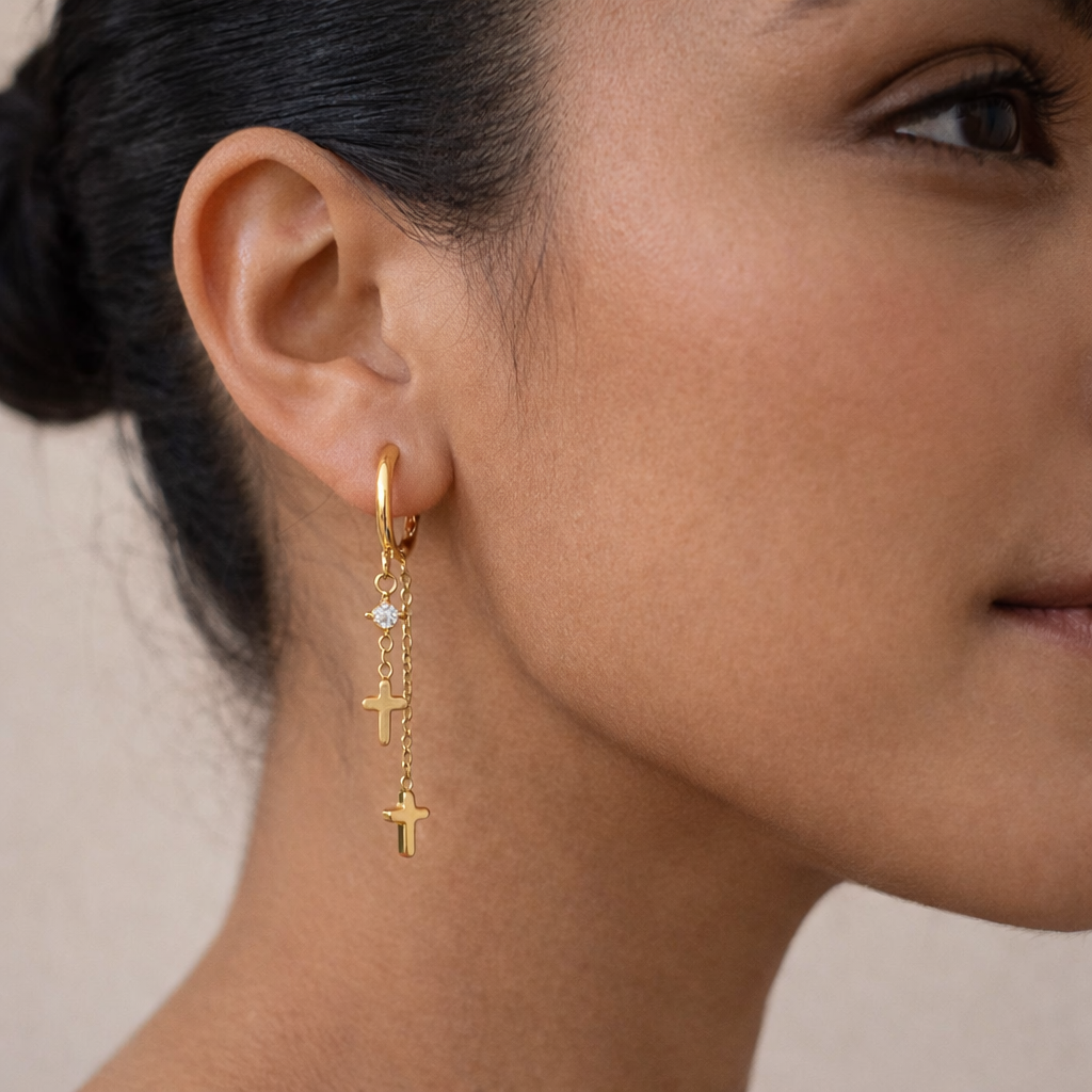 18K Hoop Cross Dangle