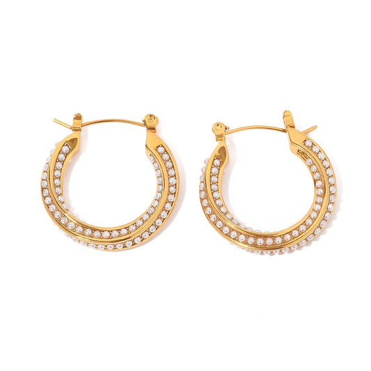 18K Pearl Lined Hoop Earrings