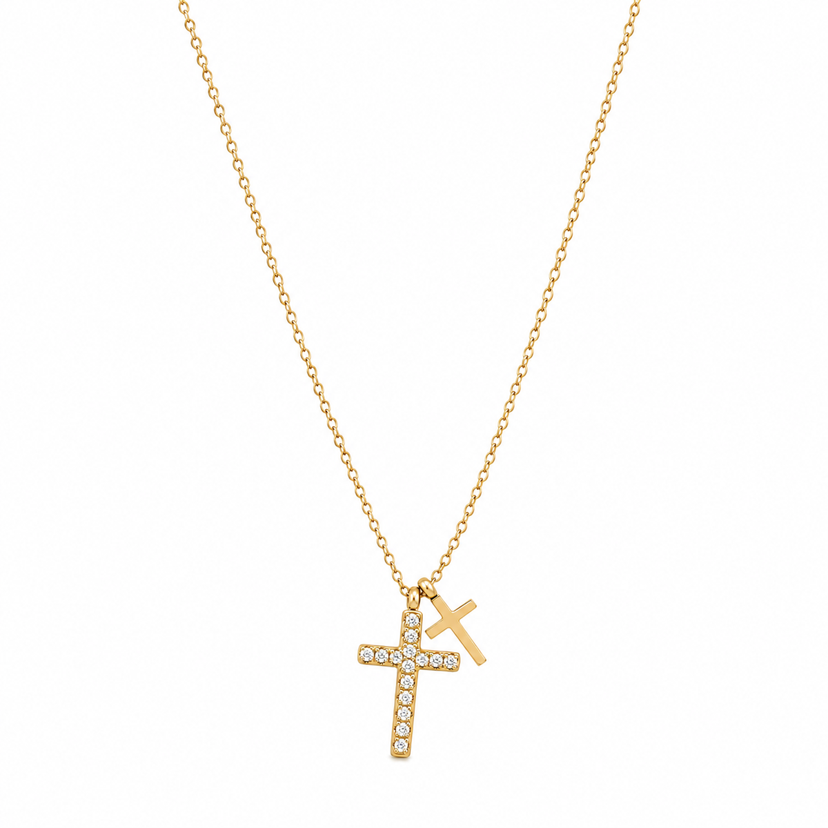 18K Dainty Double Cross Necklace