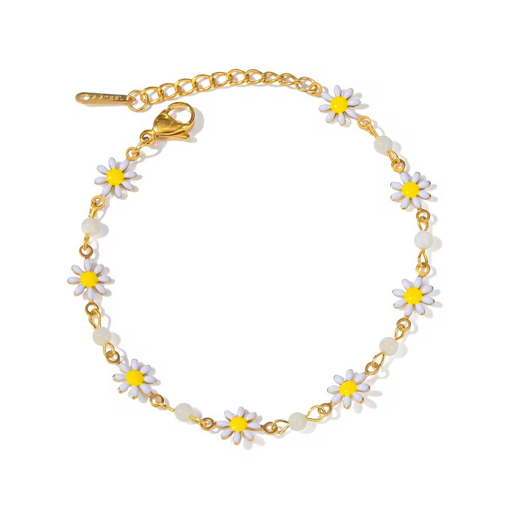 18K White Daisy Flower Bracelet