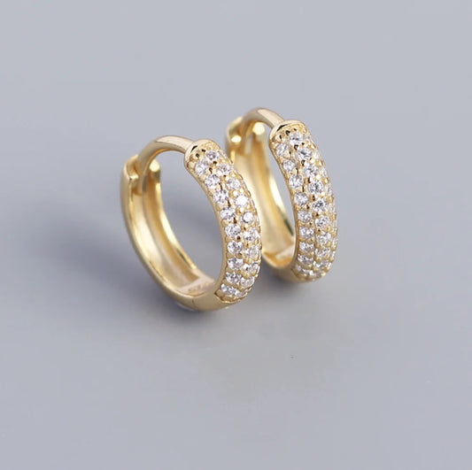 18K Gold Rhinestone Huggie Earrings