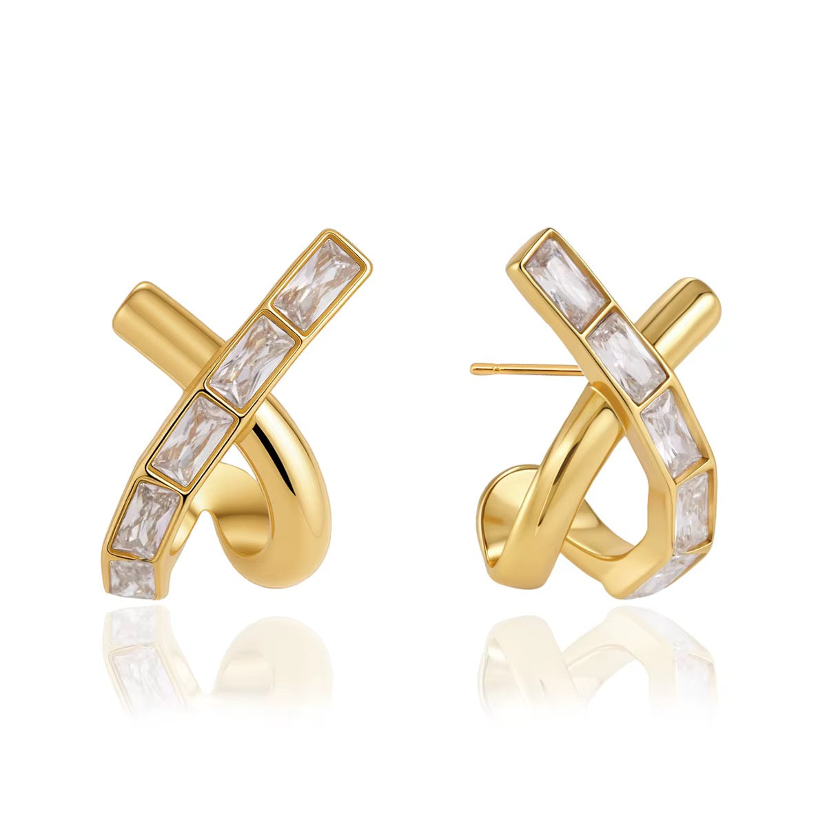 18K Statement X Baguette Earrings
