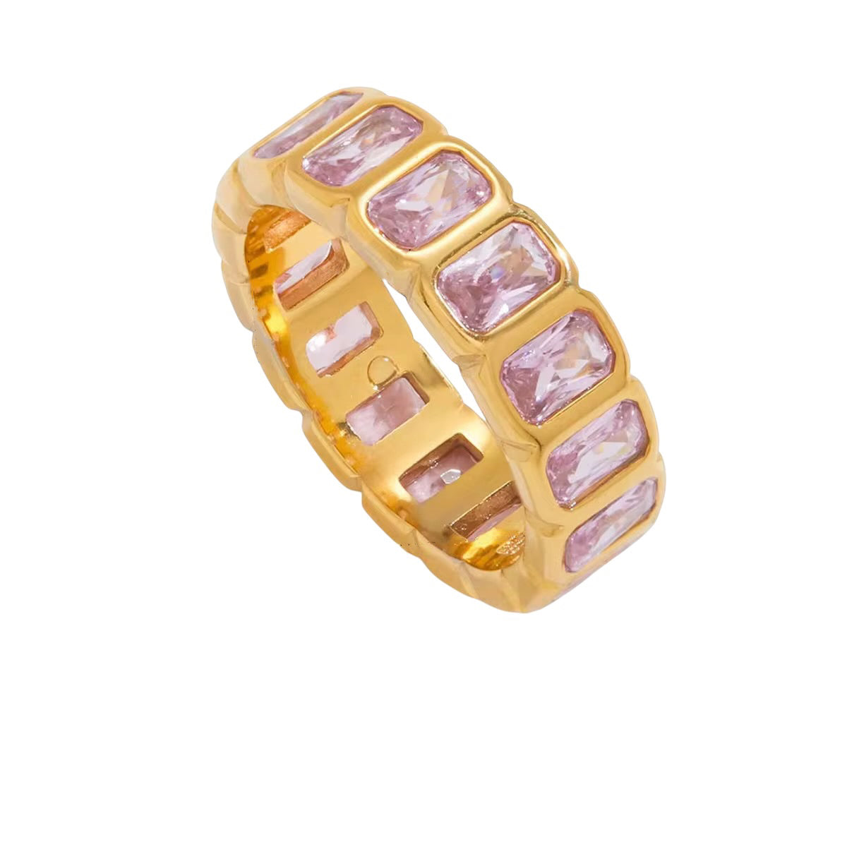18K Pink Tourmaline Emerald Cut Bezel Ring