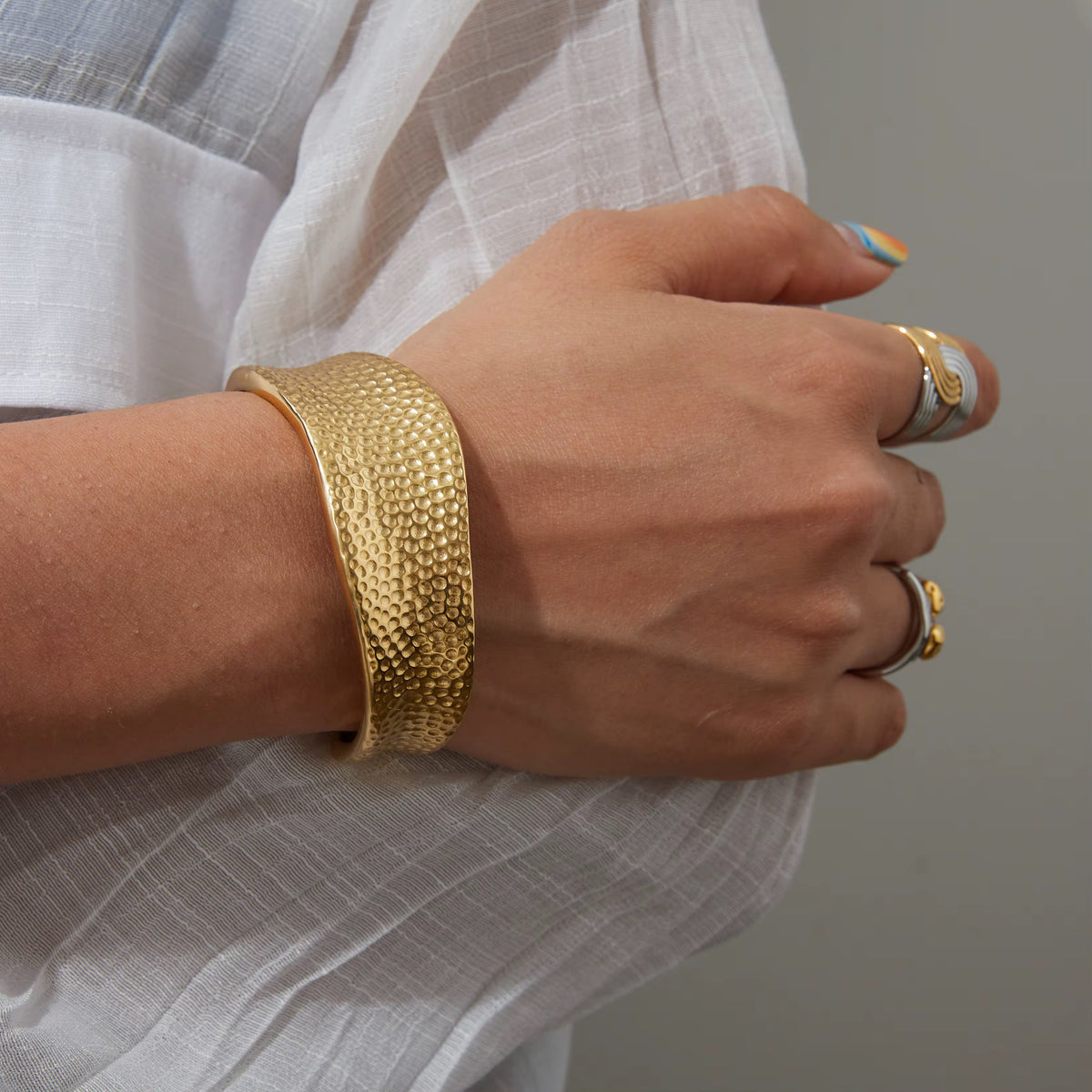 18K Irregular Textured Statement Cuff Bangle