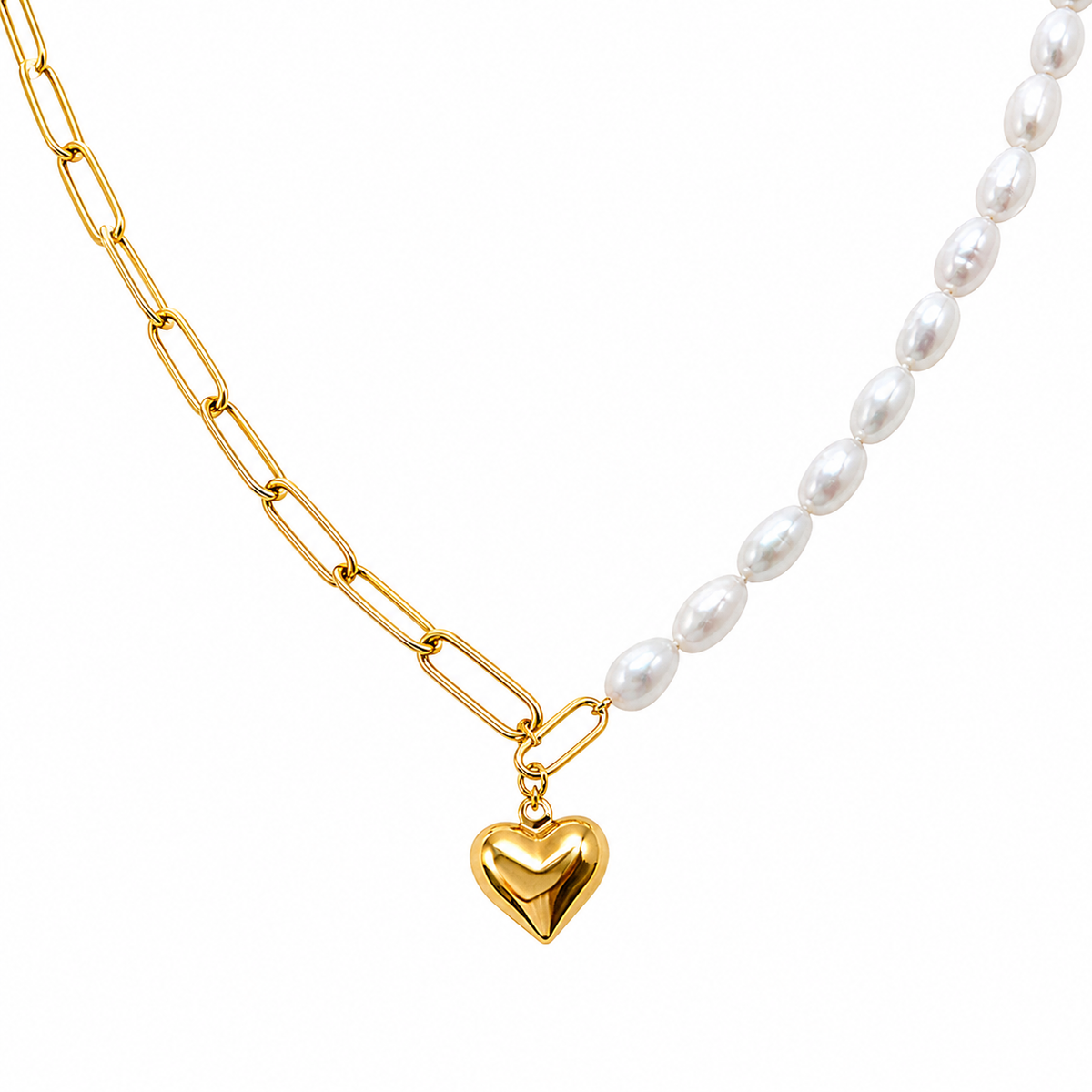 18K Fresh Water Pearl Heart Charm Necklace