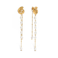 18K Dainty Fresh Water Pearls Tassel Earrings