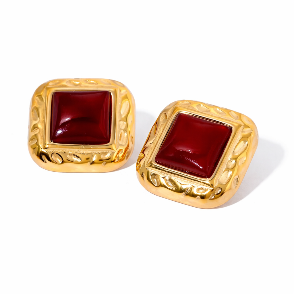 18K Vintage Red Statement Studs